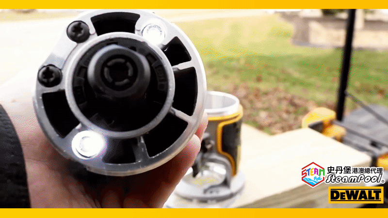 DEWALT Router 得偉鑼機 修邊機,內置兩個LED照明燈,可接駁得偉AirLock吸塵配件,連接得偉吸塵機,將木屑吸走,DCW600 DCW604 D26204
