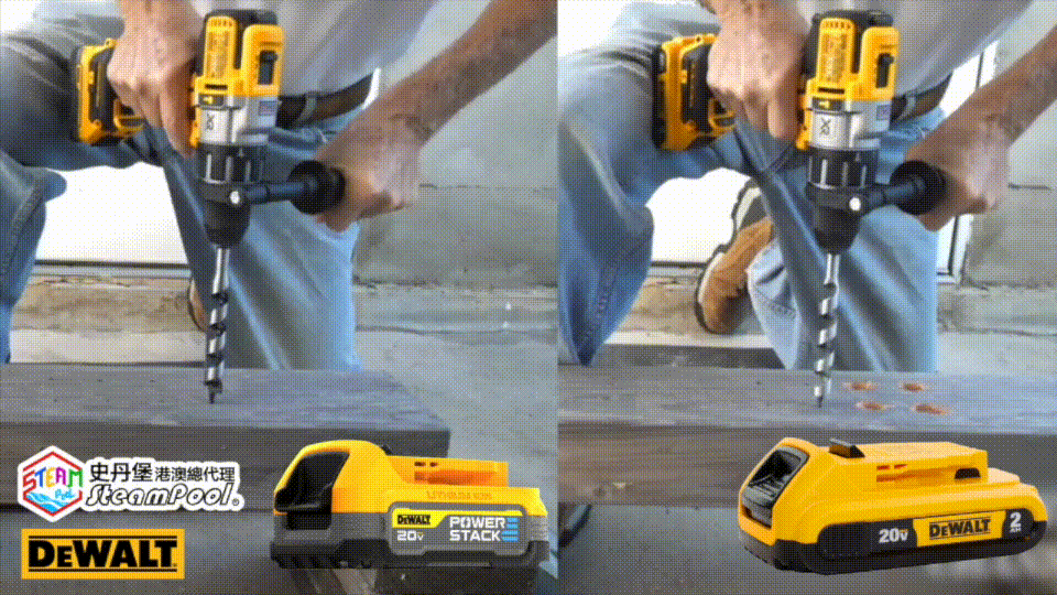 DEWALT 得偉 POWERSTACK 雷切電池 (20V 1.7Ah) 比傳統 DCB203 20V 2Ah 鋰電池輸出大50%,DCBP034 DCBP518