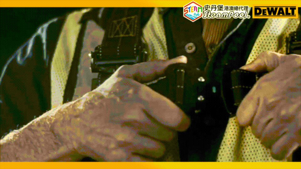 DEWALT 得偉掌心風火輪 3吋磨機 Lanyard Ready™ 系統 繩索 防止墜落 安全 穩妥 高空工作,DCS438B