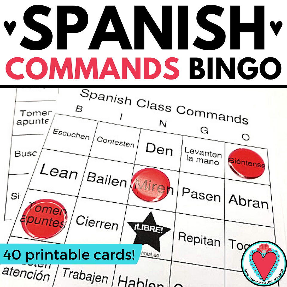 Spanish Classroom Commands Printable Bingo Game