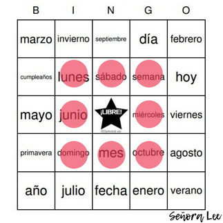 Spanish Bingo Games - Days of the Week, Months Vocabulary