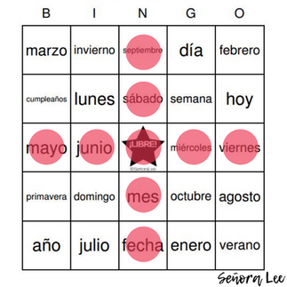 Spanish Bingo Games - Calendar Vocabulary
