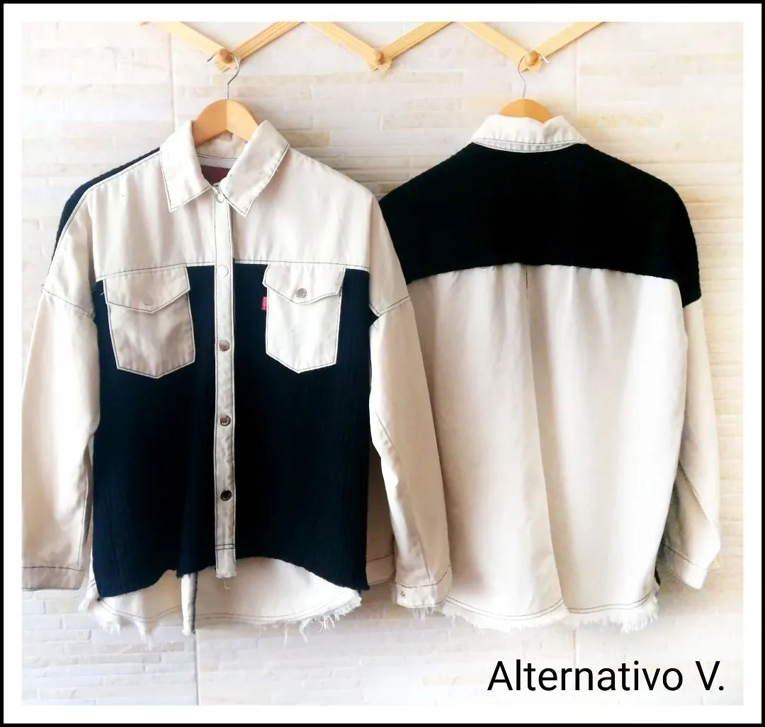 Sobrecamisa de Jean crudo y tejido negro