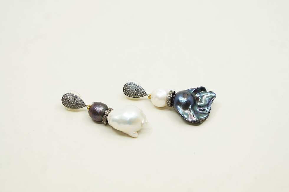 Thumbnail: Grey and White Baroque Pearl Earrings