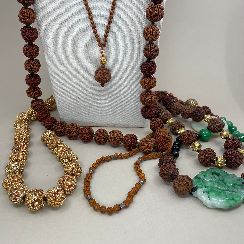Thumbnail: Rudraksha Necklace with Emerald and Diamond Clasp