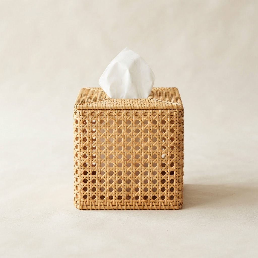 Handwoven Rattan Tissue Box Cover