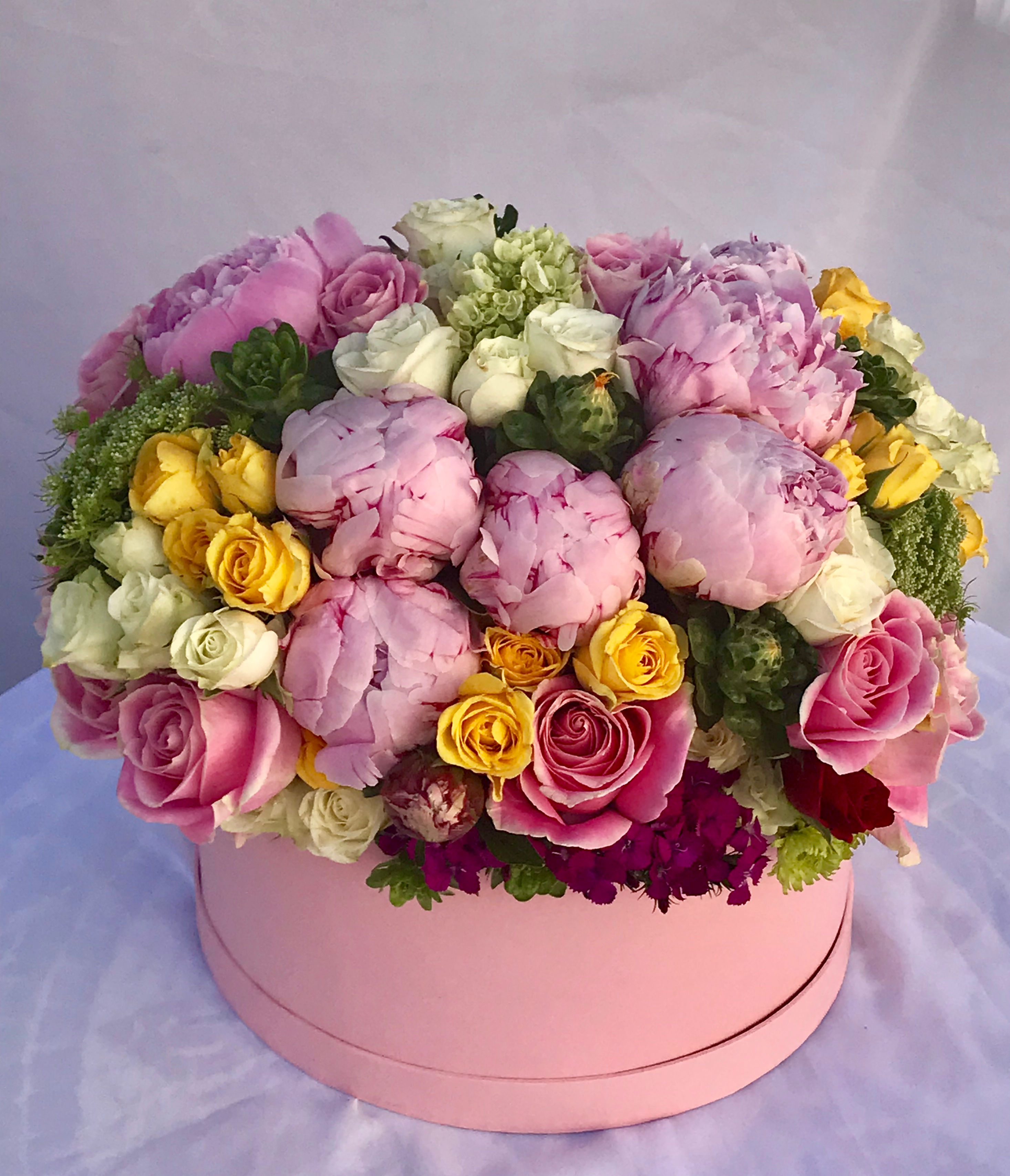 Color Blend Magic - Peonies, Roses, Spray Roses, Baby Hydrangeas & Mixed Greenry