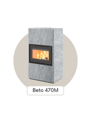 Poêle à bois Lotus Beto 470M en béton avec finition moderne.
