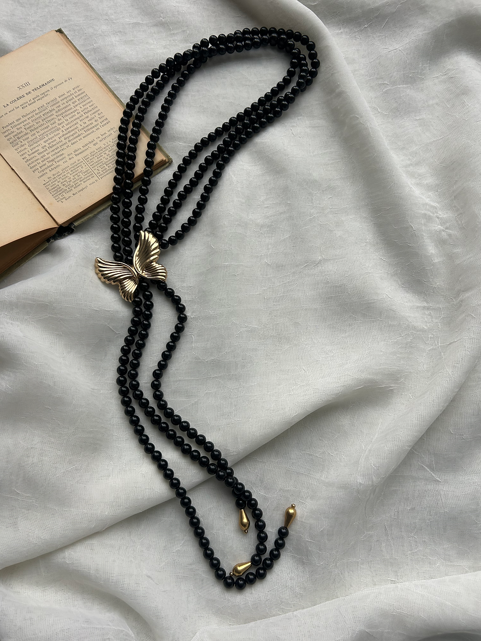 Miniatura: Collana perline nere e ottone 