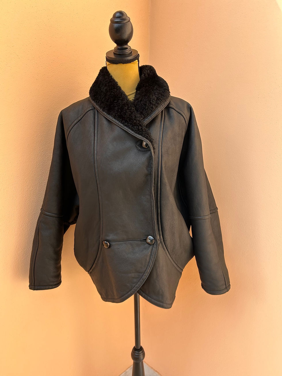 Miniatura: Black Shearling Leather Jacket