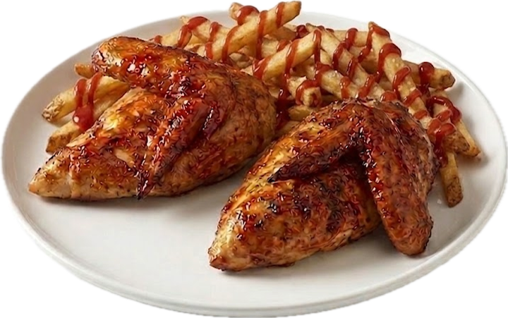 Glazed baked chicken and chips