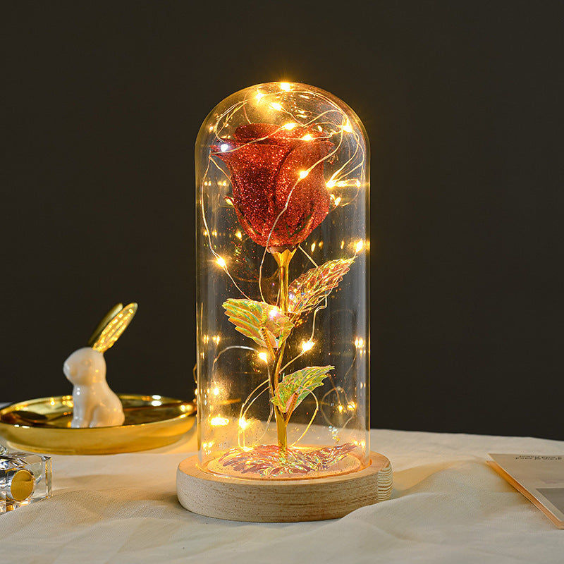 Thumbnail: Valentines Day Gift  For Girlfriend Eternal Rose Flowers LED Light In Glass Cove