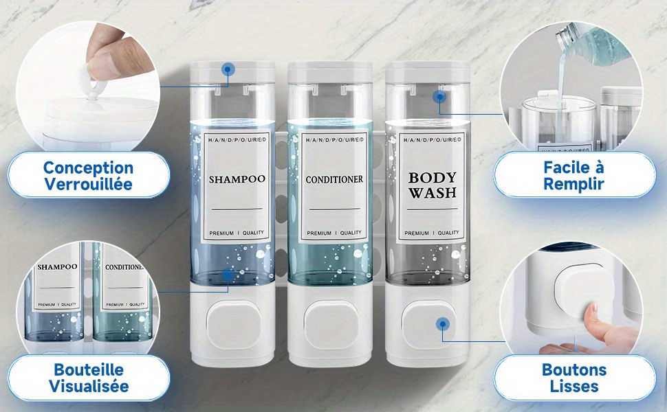 Thumbnail: Wall-mounted Soap Dispenser, Shower Gel Dispenser, 3-in-1 Shampoo and Conditione