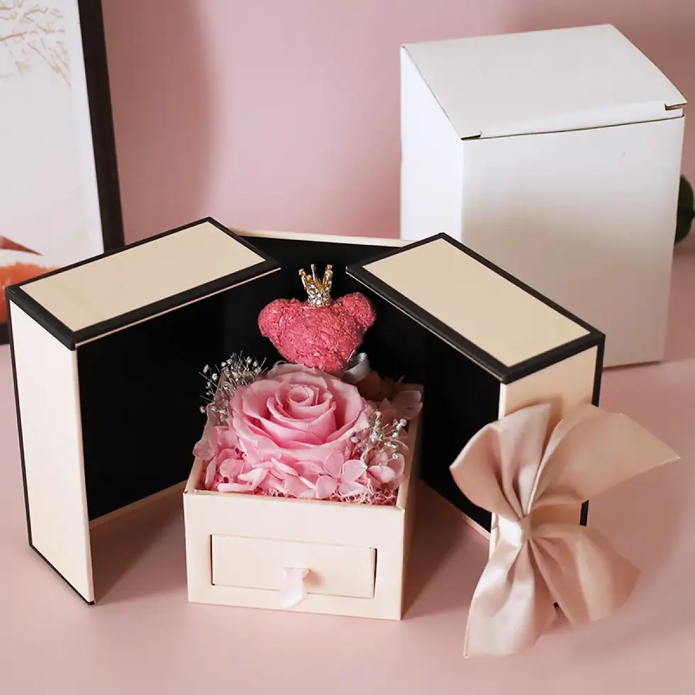 Thumbnail: Mother's Day Gift Double Door Bear Rose Preserved Fresh Flower Jewelry Box
