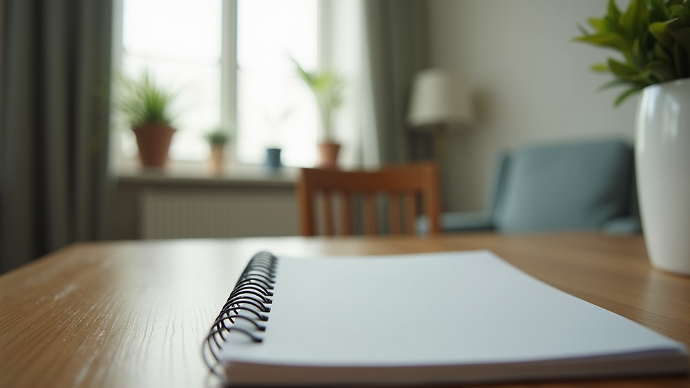 Close-up view of a psychiatrist’s office with a notepad and calming decor