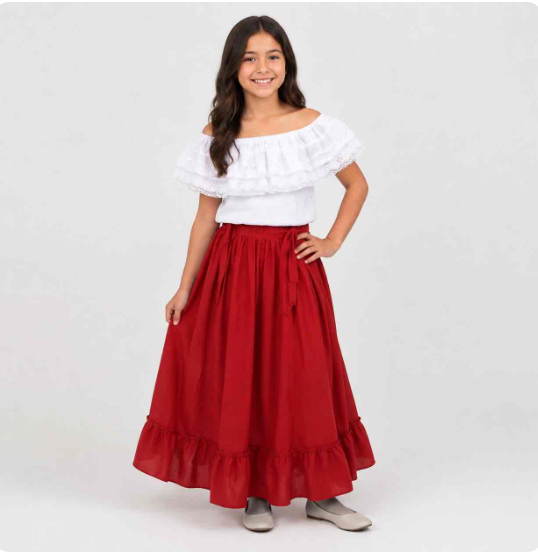 traje falda roja popelina t8