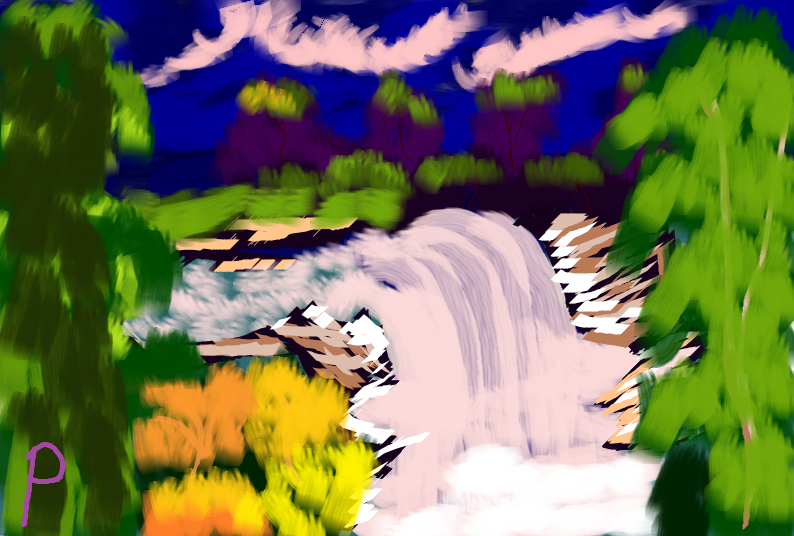 M.S. Paintings - June 2021 - Misty Waterfall content media