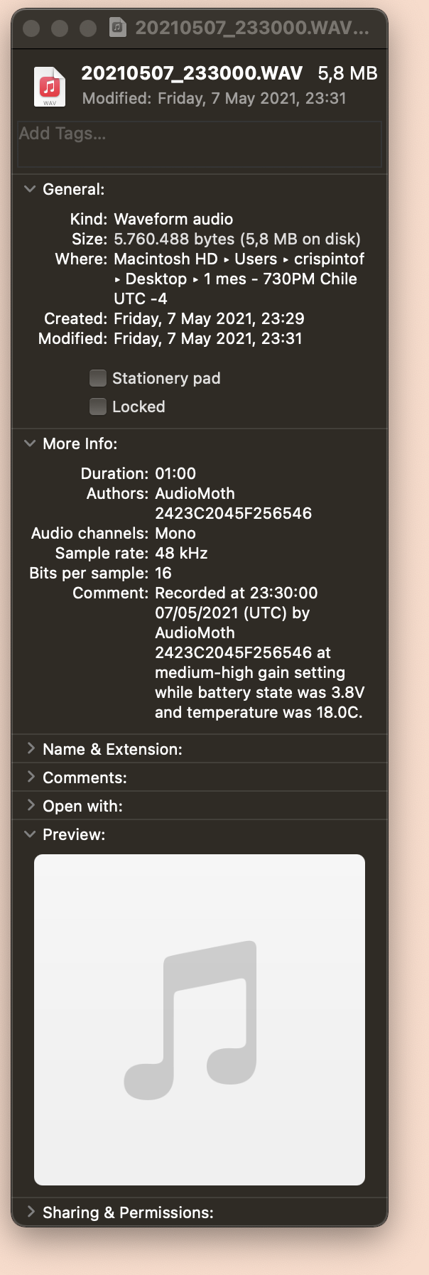 How to extract temperature data from any Audiomoth's file? content media