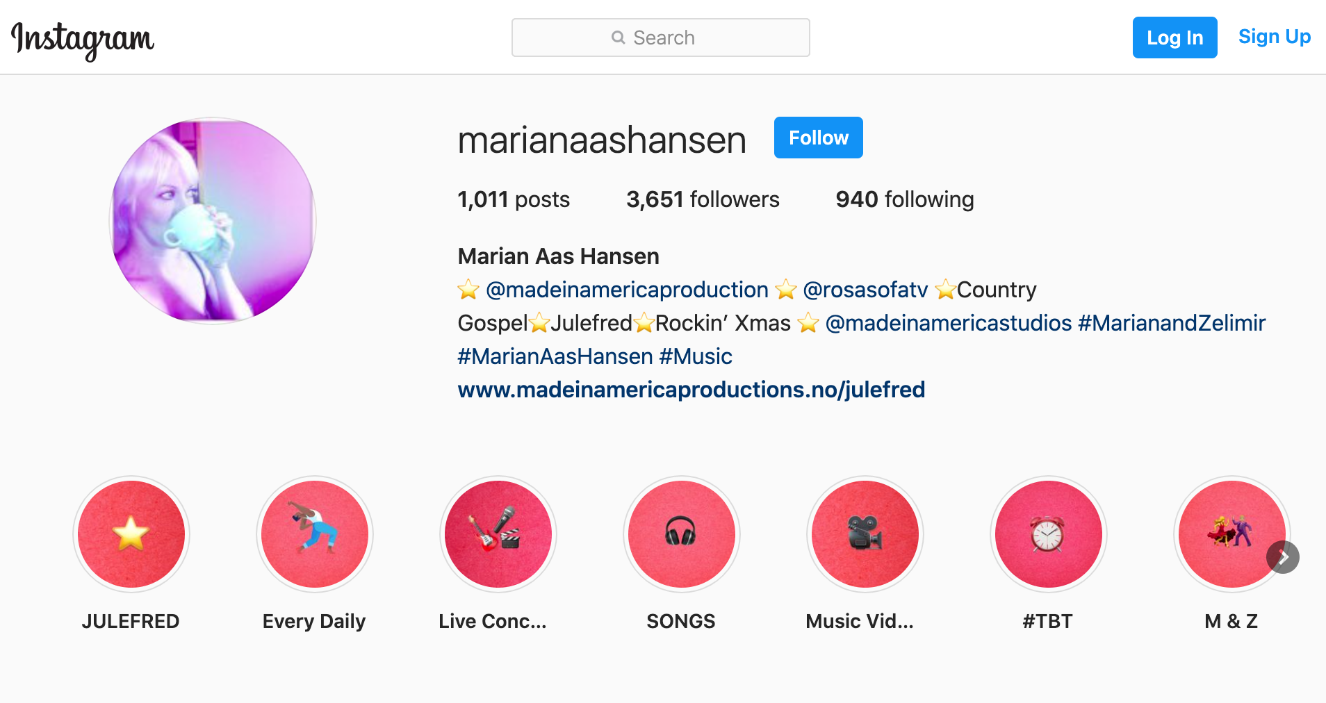 A notice about Marian's Instagram content media