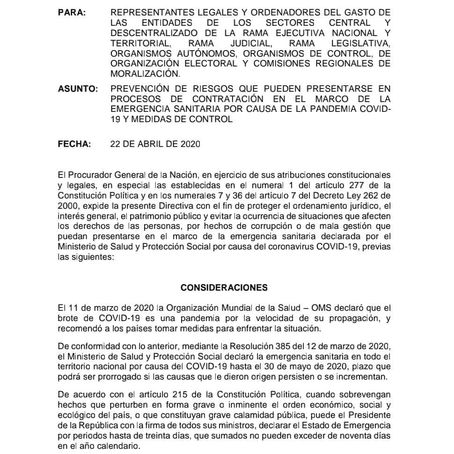 Directiva N°16 Procuraduría General de la Nación Y Circular °24 Procuraduría Regional Risaralda.