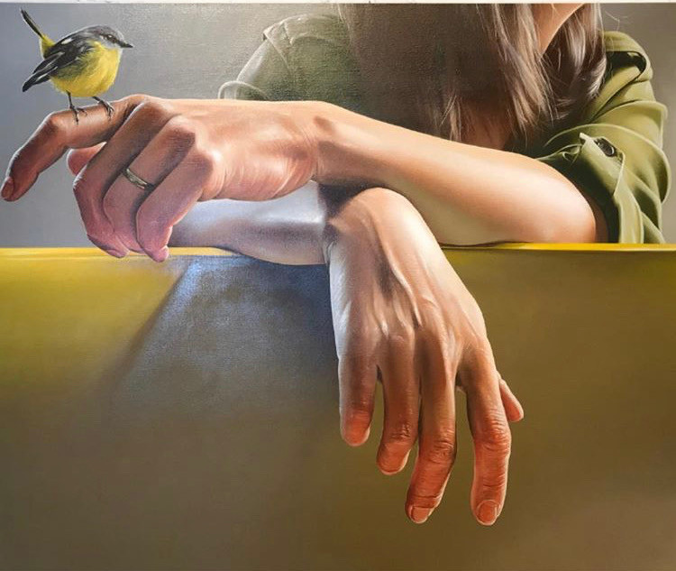 Smug One's "Robin and Rachel" is a painting with aerosol and acrylic on canvas from the exhibition #Skin and Bones"