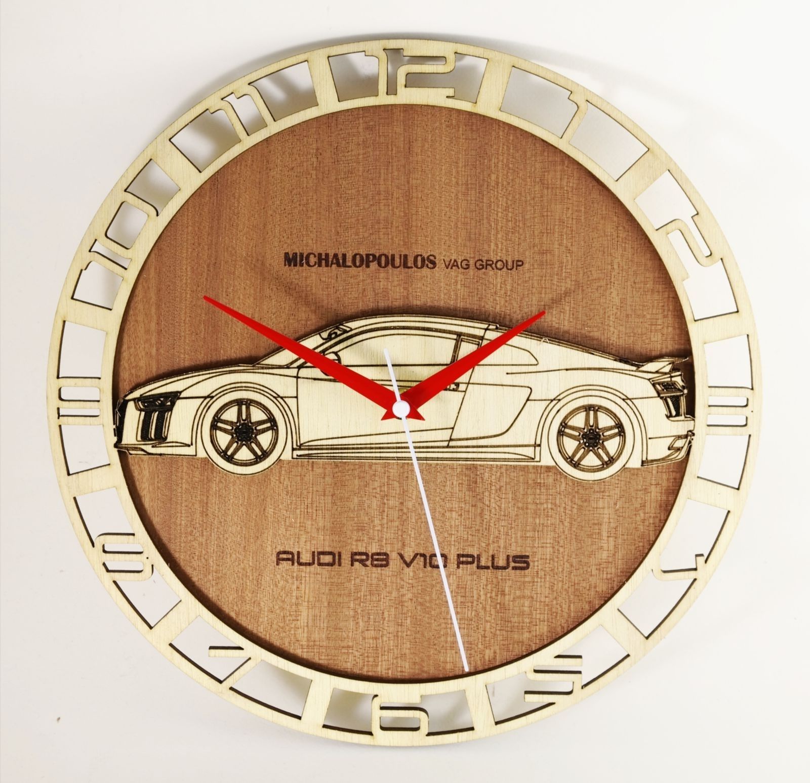 Audi R8 - Handmade wooden wall clock content media