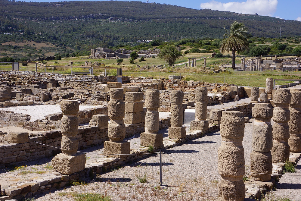 Rows of pillars at the Roman site of Baelo Claudia, near Bolonia beach.