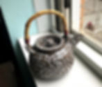 Patterned teapot with cane handle handmade ceramic pottery design