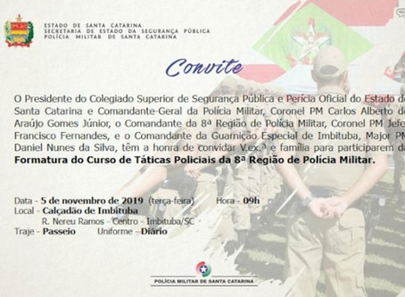 A formatura do curso de táticas policiais será na próxima terça-feira (05) em Imbituba