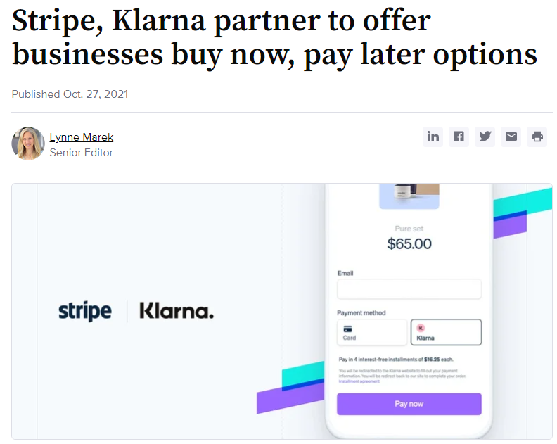 What can you read from the recent Stripe & Klarna's strategic partnership? content media