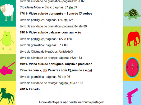 Cronograma da semana. 16/11