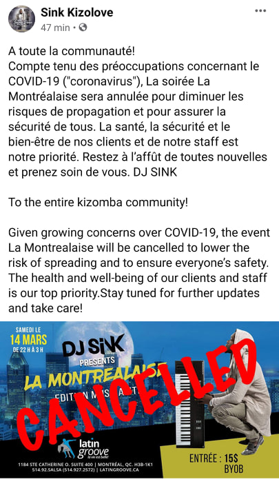 Aux vues de la situation Épidémique, Dj Sink ouvre la voie de la conscientisation du milieu des soirées dansantes à Mtl ! content media