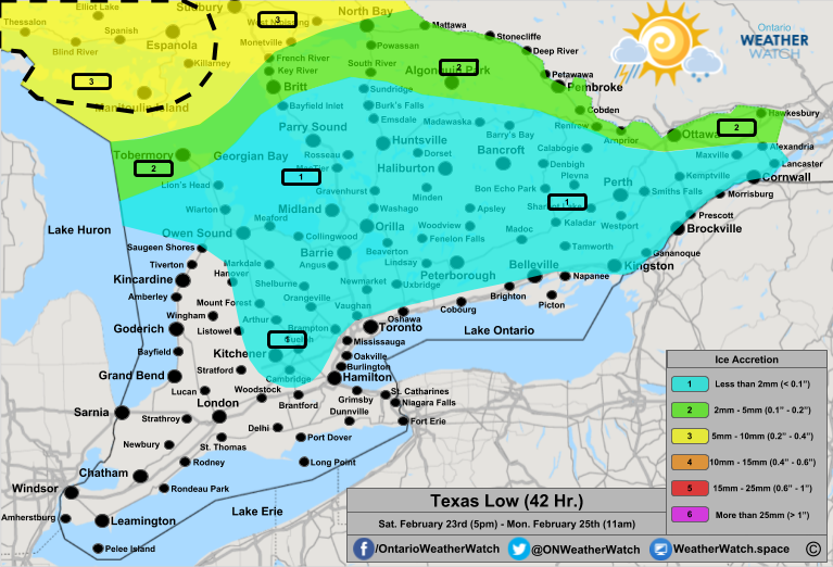 Freezing Rain Forecast, for Southern Ontario. Issued: February 23rd, 2019.