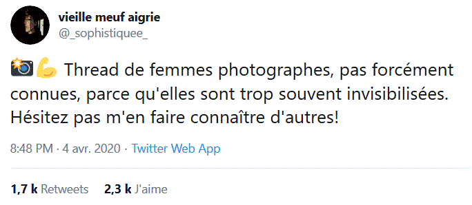 Un compte Twitter présentant le travail de femmes photographes