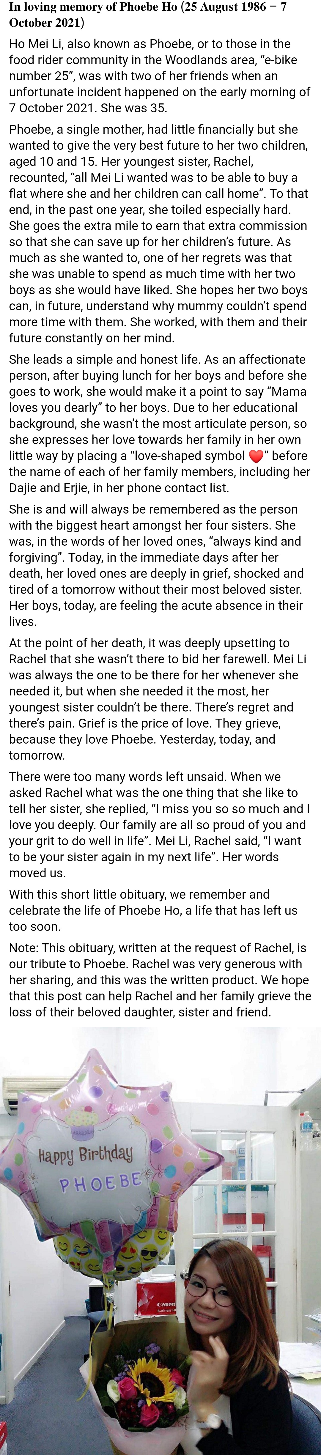 Beautiful tribute to single mother working as a food delivery rider who died last week content media