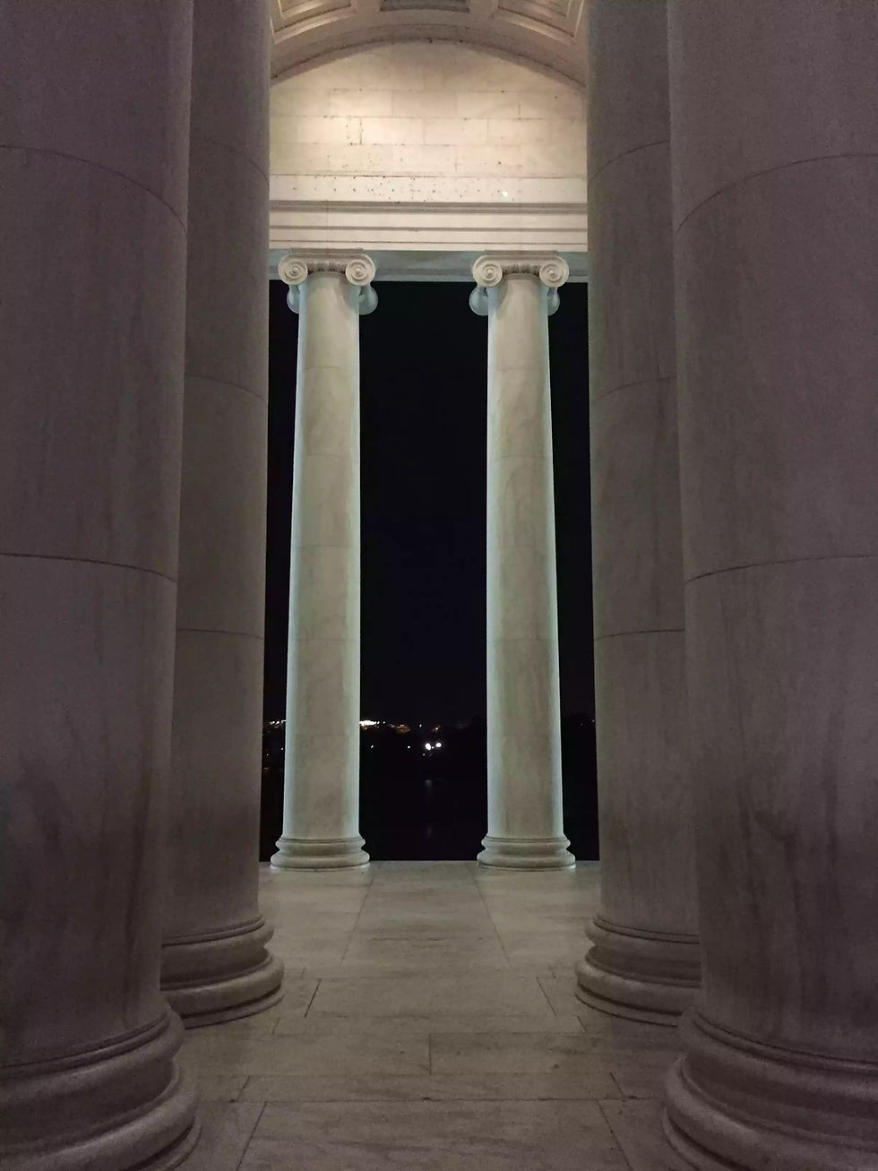 Columns of the Jefferson Memorial at night