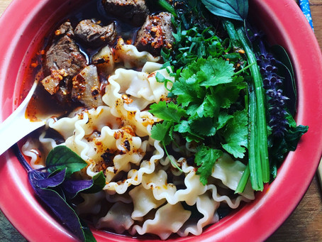 Asian Beef Noodle Soup with whole bunch of Hakurei Turnip
