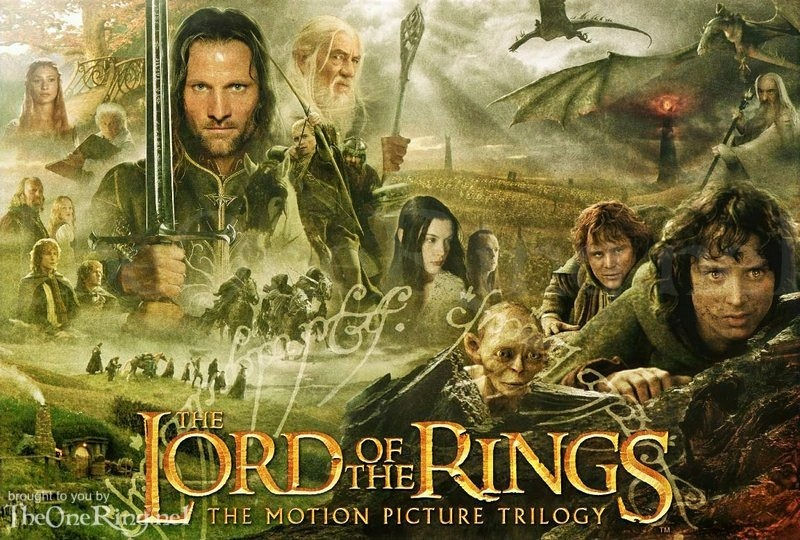 A movie poster, showing characters and scenes from The Lord of the Rings movies