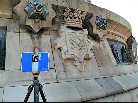 Escaneo y digitalización escudos de piedra del pedestal monumento a Colón (1888)
