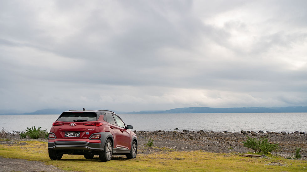 Hyundai Kona Electric 2019 rear red Lake Taupo New Zealand