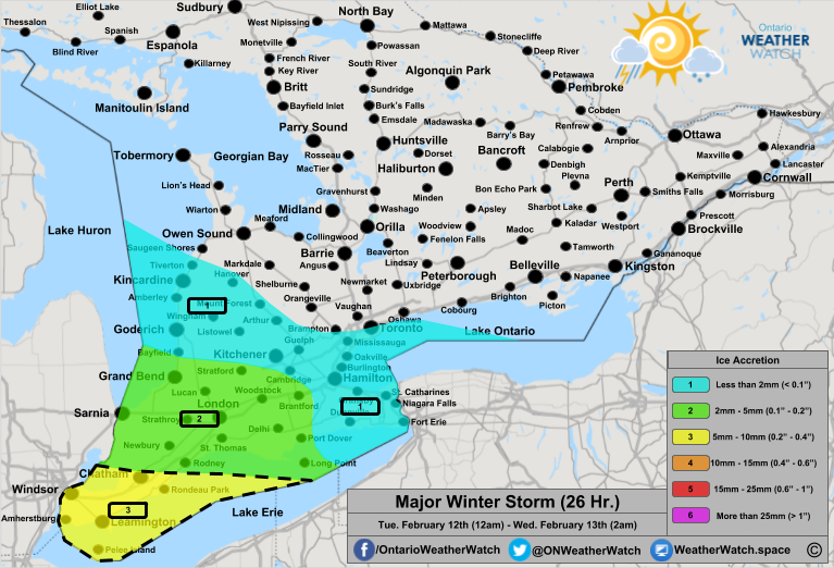 Freezing Rain Forecast, for Southern Ontario. Issued: February 11th, 2019.