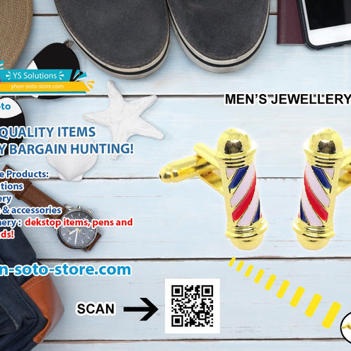 Novelty Barbers Pole Decor Cufflinks - Mens' Jewellery