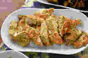 Oat baked chicken tenders with a herb crust.