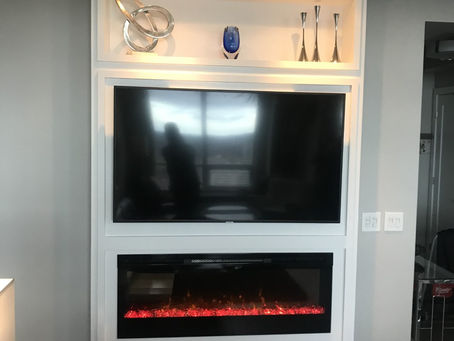 Custom Design Floor-to-ceiling Fireplace and TV Mantel
