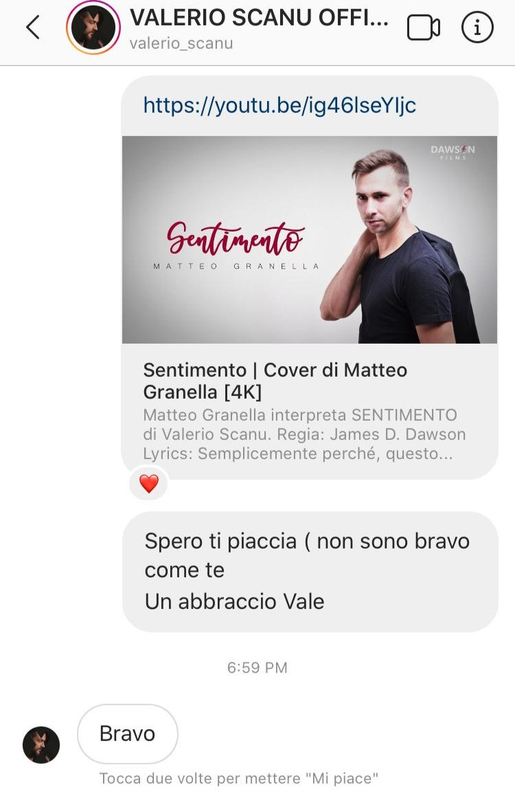 Valerio Scanu commenta il video di Matteo Granella.