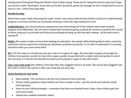 Year 1 Weekly Letter 13/11/20