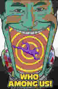 This image shows a cartoon style man with his mouth wide open, a smaller figure inside his mouth falling into what looks like a forever deepening swirl. The man cartoon man is coloured predominantly in green while the swirl is coloured both orange and yellow interchanging. The smaller figure falling into said swirl is solid purple in colour. The short film’s title is written in simple, yellow, block letters at the bottom of the image.