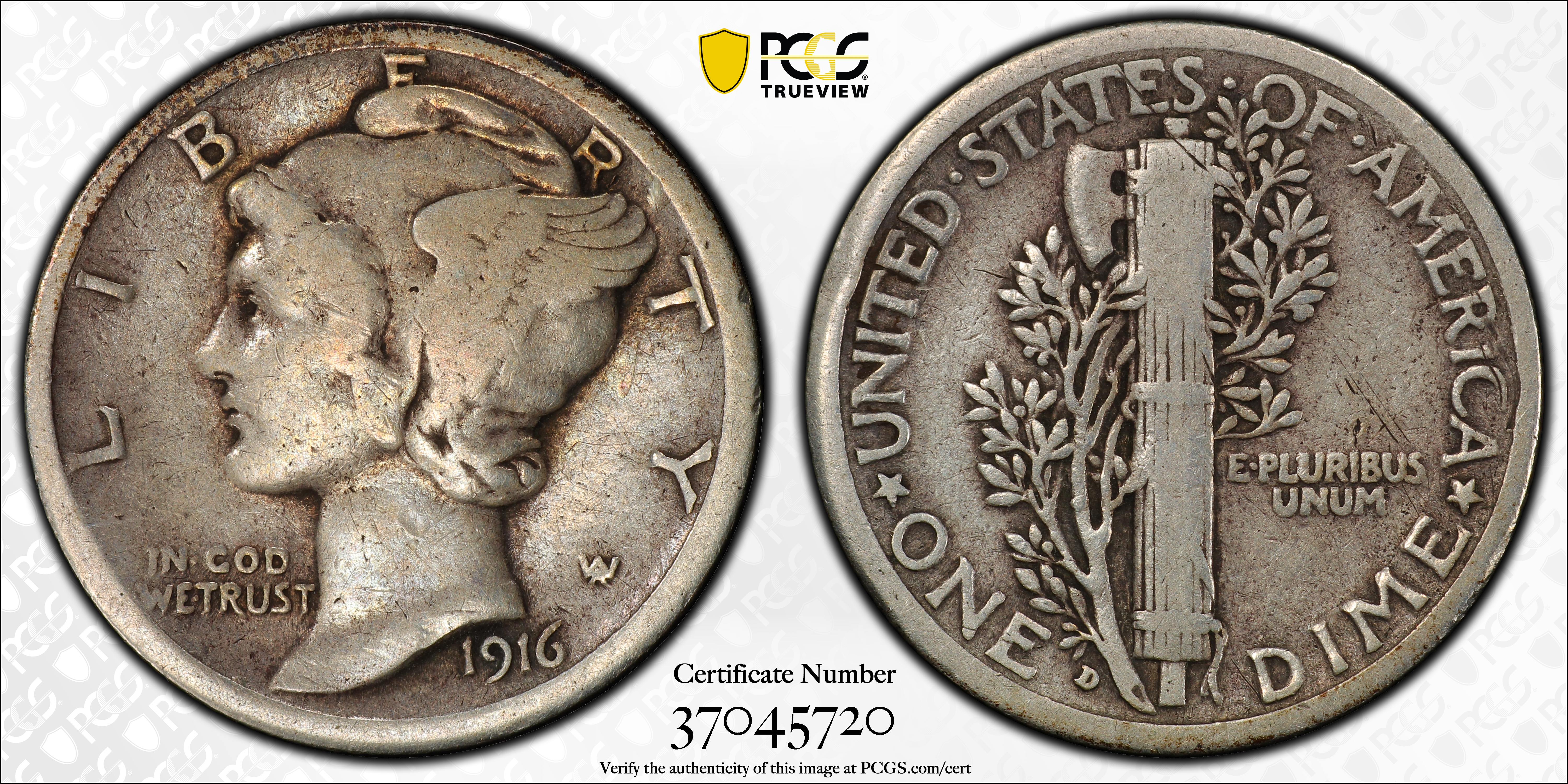 1916 D Mercury Dime PCGS F 12 content media