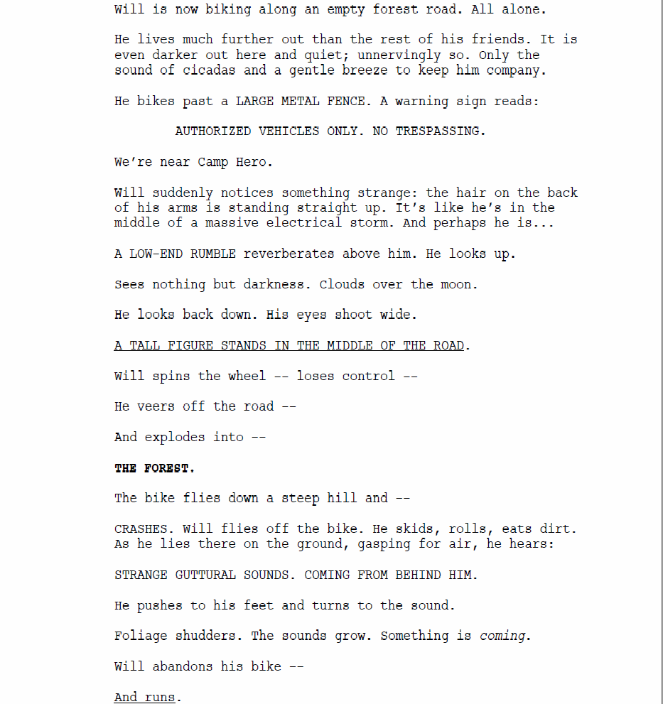 Excerpt from Stranger Things pilot script