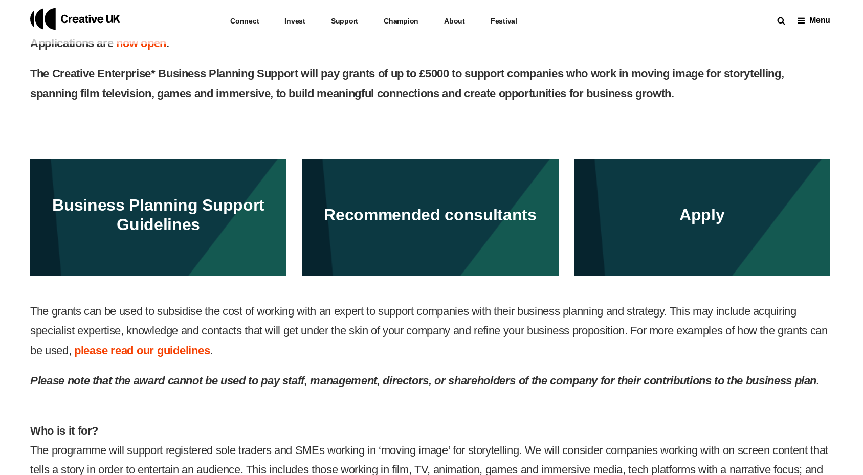 New Funding opportunity from Creative UK content media